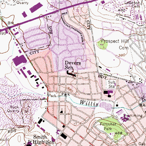 Topographic Map of J Denver Elementary School, PA