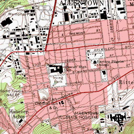 Topographic Map of Louis E Dieruff High School, PA