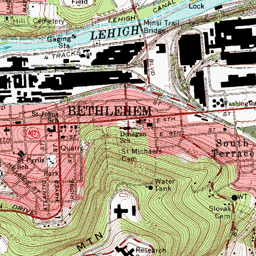 Topographic Map of Donegan Elementary School, PA
