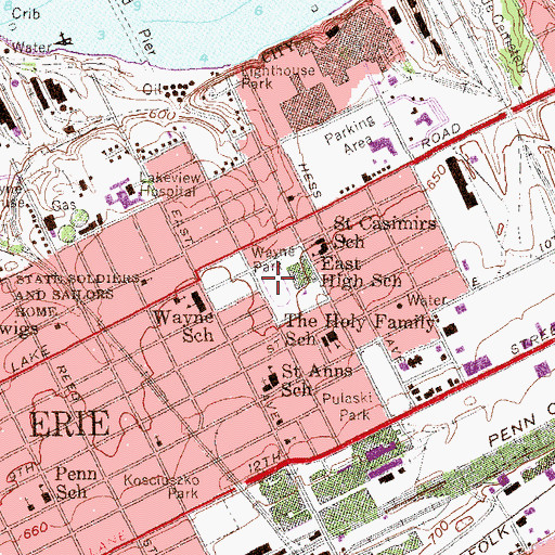 Topographic Map of East Middle School, PA