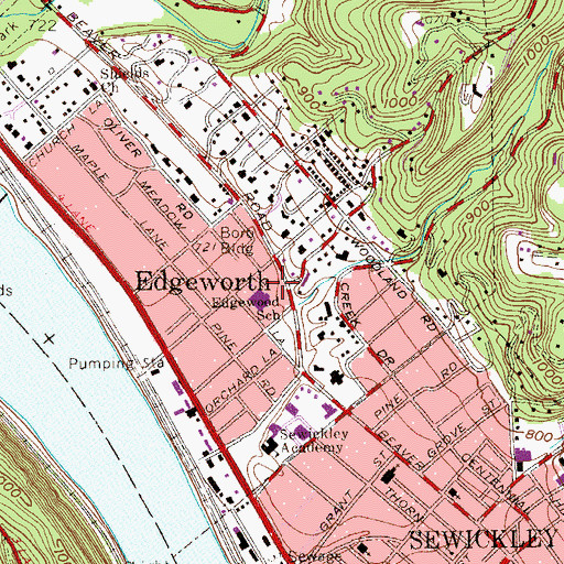 Topographic Map of Edgeworth Elementary School, PA