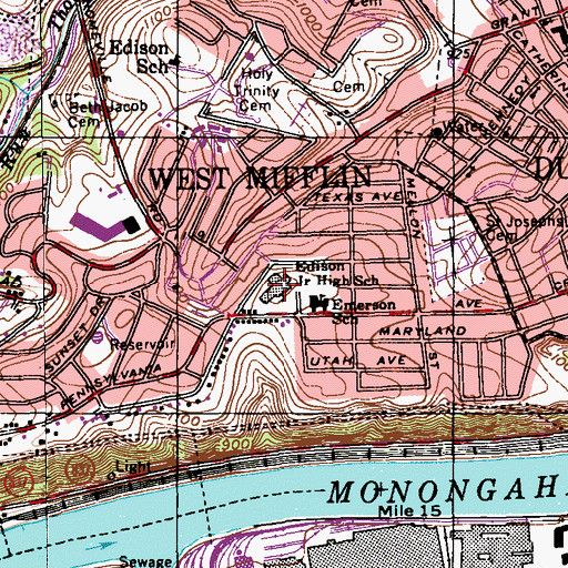 Topographic Map of West Mifflin Area Intermediate School, PA