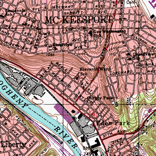 Topographic Map of Eleventh Ward Elementary School, PA