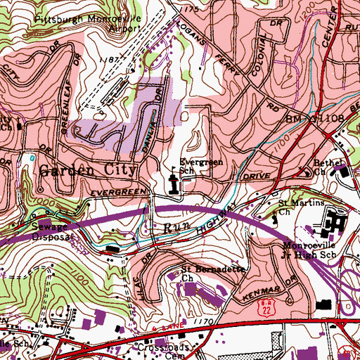 Topographic Map of Evergreen Elementary School, PA