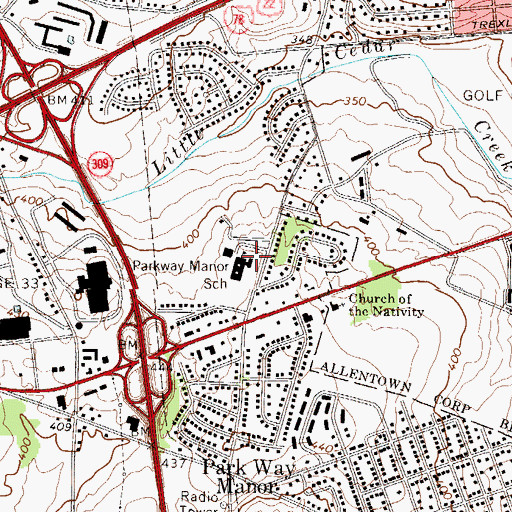 Topographic Map of Parkway Manor Elementary School, PA