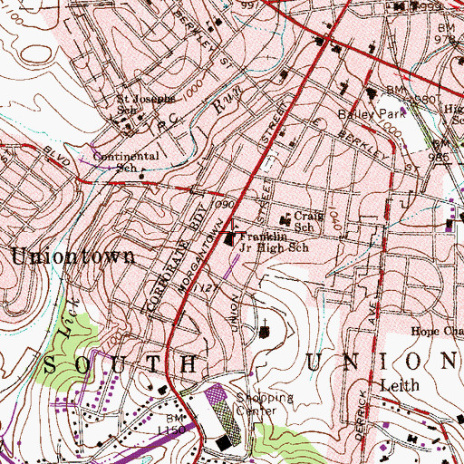 Topographic Map of Benjamin Franklin Junior High School (historical), PA