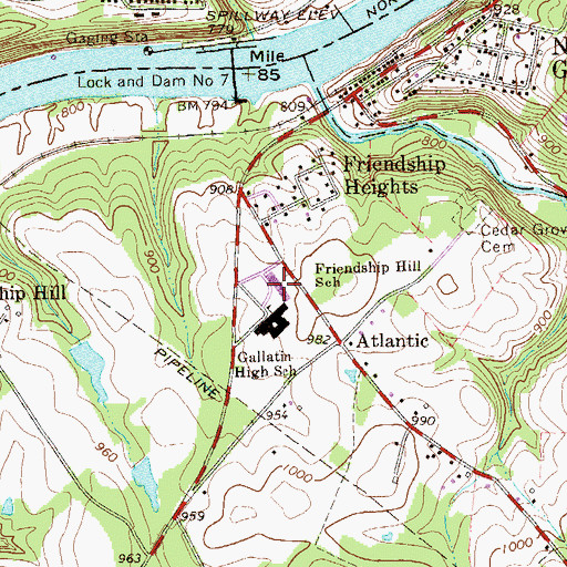 Topographic Map of Friendship Hill Elementary School, PA