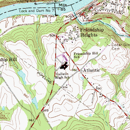 Topographic Map of Albert Gallatin Senior High School, PA
