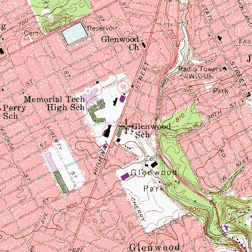 Topographic Map of Glenwood Elementary School (historical), PA