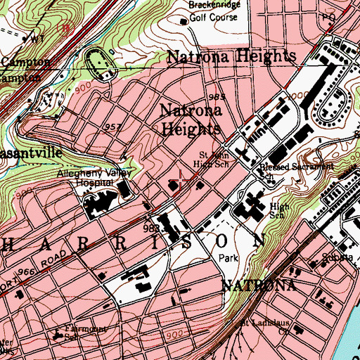 Topographic Map of Highlands Junior High School, PA