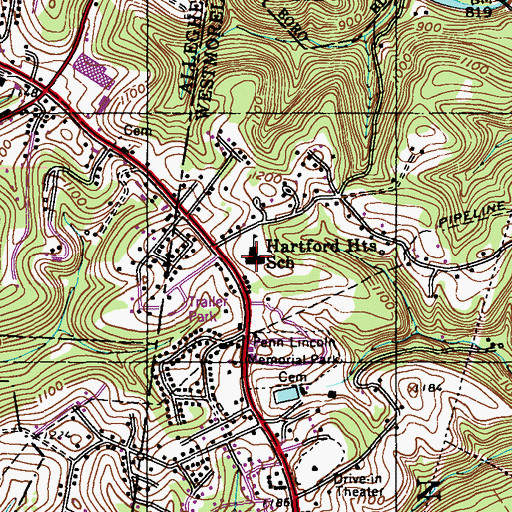 Topographic Map of Hartford Heights Elementary School, PA