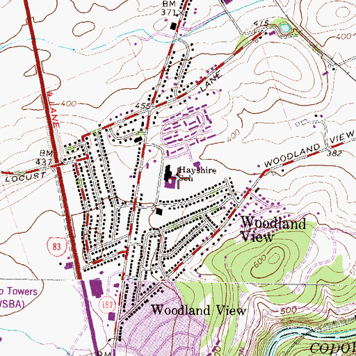 Topographic Map of Hayshire Elementary School, PA