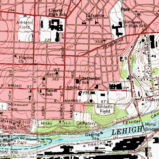 Topographic Map of Thomas Jefferson Elementary School, PA