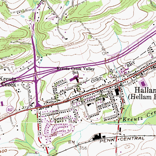 Topographic Map of Kreutz Creek Valley Elementary School, PA