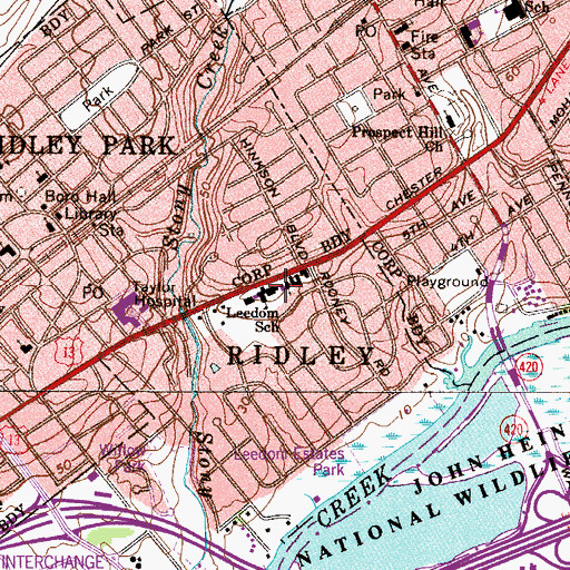 Topographic Map of Leedom Elementary School, PA