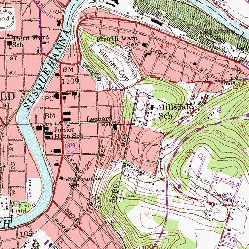 Topographic Map of Leonard Elementary School, PA