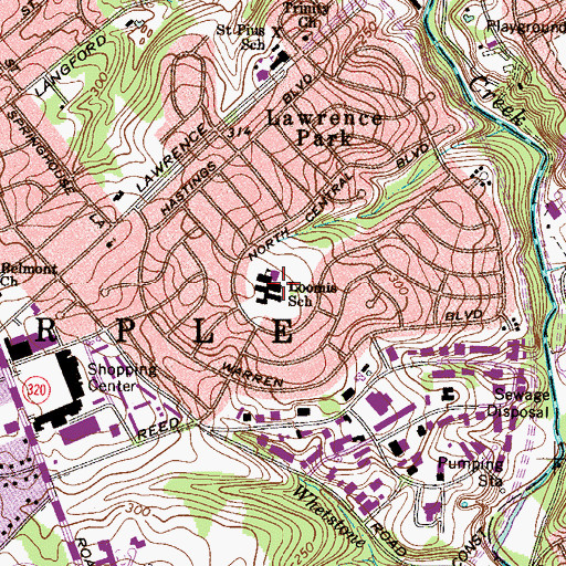Topographic Map of Wilmer F Loomis Elementary School, PA