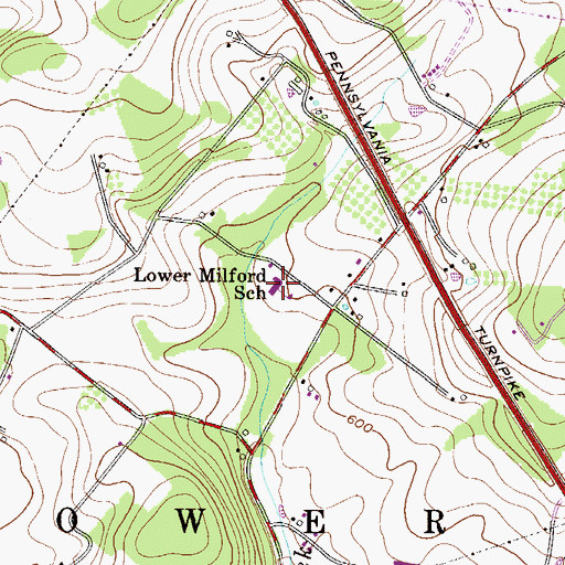 Topographic Map of Lower Milford Elementary School, PA