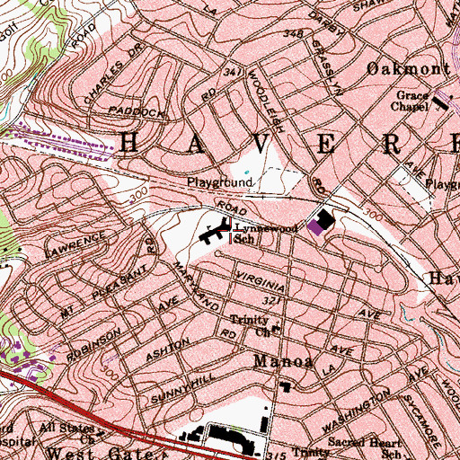 Topographic Map of Lynnewood Elementary School, PA