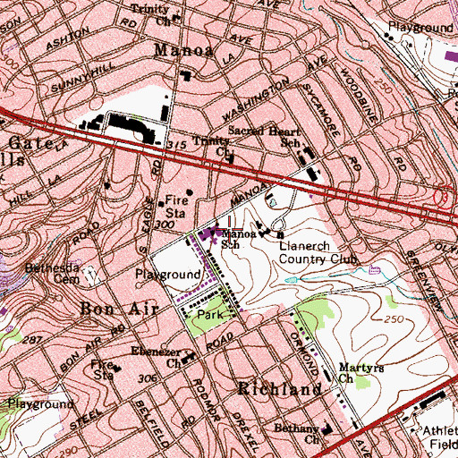 Topographic Map of Manoa Elementary School, PA