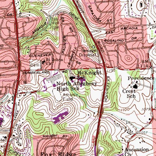 Topographic Map of McKnight Elementary School, PA