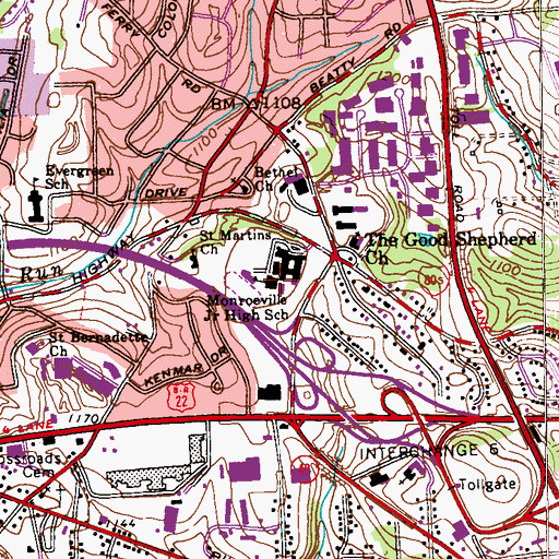 Topographic Map of Gateway Junior High School, PA
