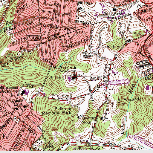 Topographic Map of Mount Nazareth Learning Center, PA