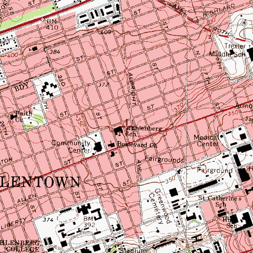 Topographic Map of Muhlenberg Elementary School, PA