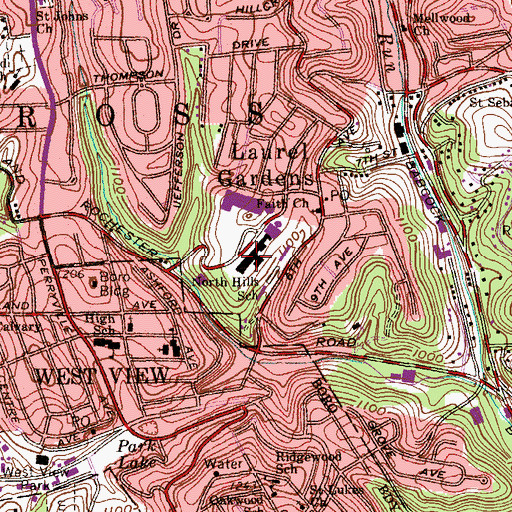 Topographic Map of North Hills Senior High School, PA