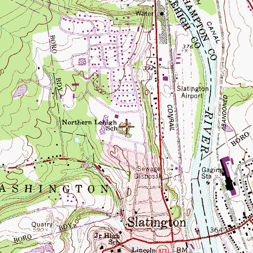 Topographic Map of Northern Lehigh Senior High School, PA