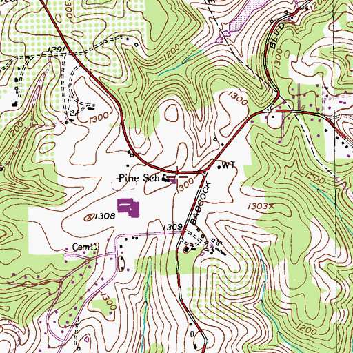 Topographic Map of Pine Middle School, PA