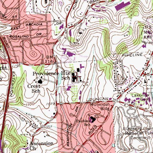 Topographic Map of Providence Heights Alpha School, PA