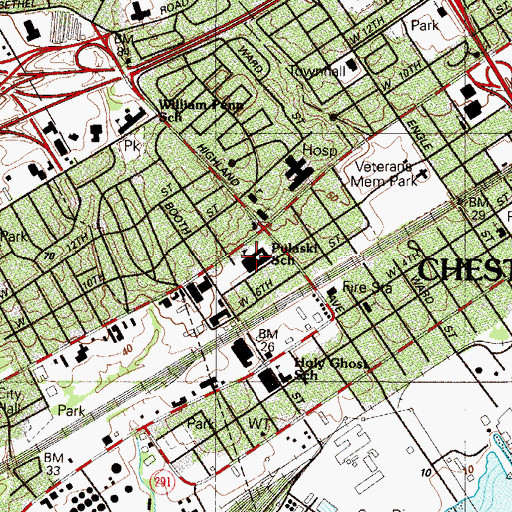 Topographic Map of Pulaski Middle School, PA