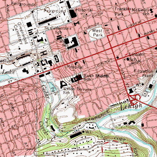 Topographic Map of Francis D Raub Middle School, PA