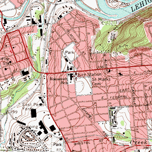 Topographic Map of Roosevelt Elementary School, PA