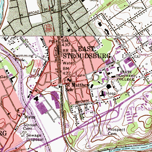 Topographic Map of Notre Dame Elementary School, PA