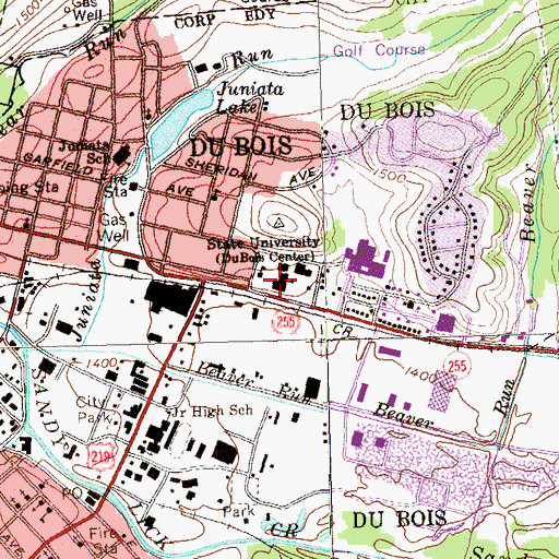 Topographic Map of Pennsylvania State University Du Bois Campus, PA