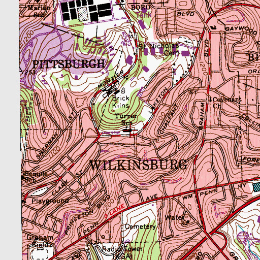 Topographic Map of Turner Elementary School, PA