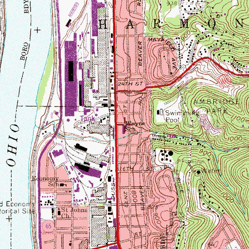 Topographic Map of Anthony Wayne Elementary School, PA