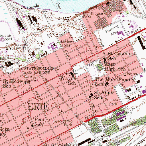 Topographic Map of Wayne School, PA