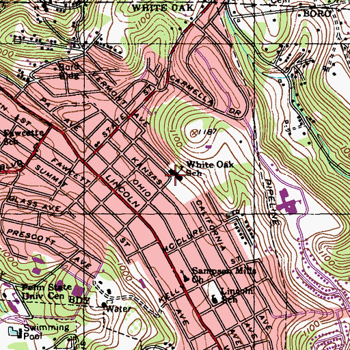 Topographic Map of White Oak Elementary School, PA