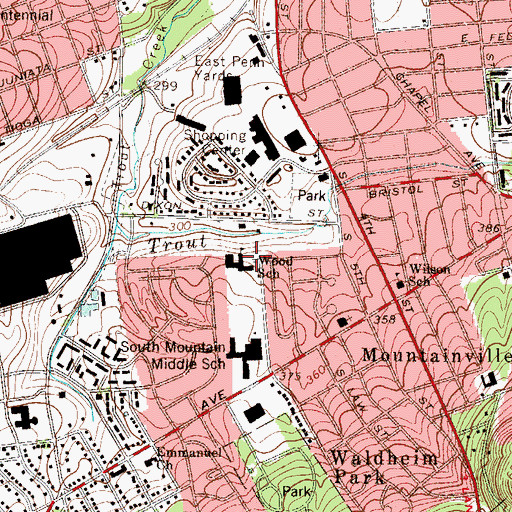 Topographic Map of Hiram W Dodd Elementary School, PA
