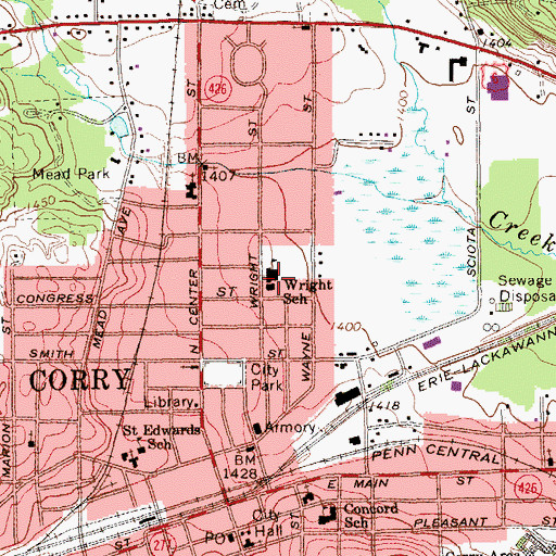 Topographic Map of Wright Elementary School, PA