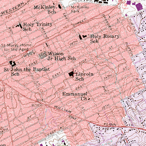 Topographic Map of Lincoln Elementary School, PA