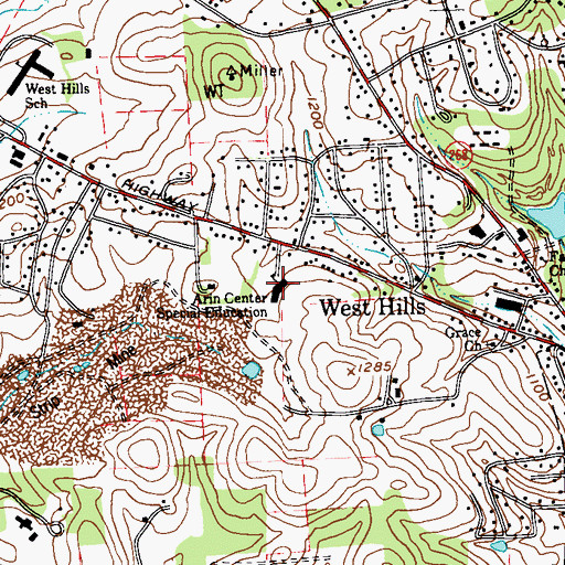 Topographic Map of West Hills Elementary School, PA