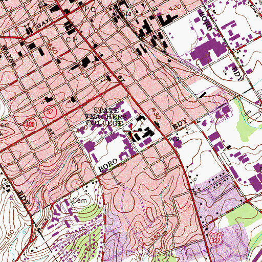 Topographic Map of West Chester University, PA