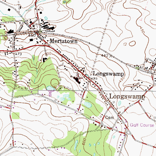 Topographic Map of Longswamp Elementary School, PA