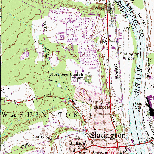 Topographic Map of Northern Lehigh Junior High School, PA