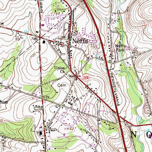 Topographic Map of Unionville, PA