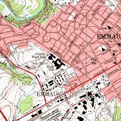 Topographic Map of Emmaus High School, PA